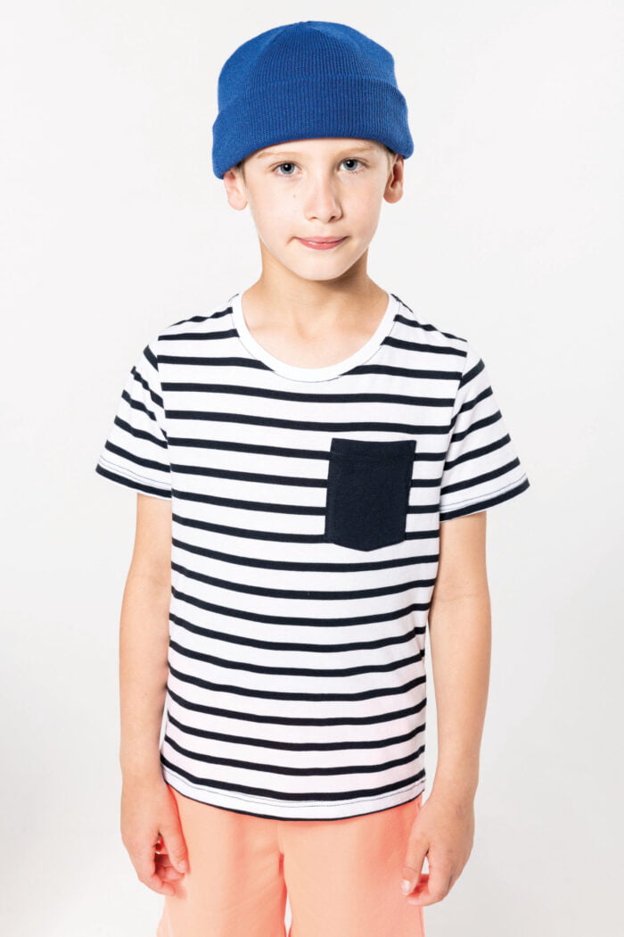 Photo 1 T-shirt rayé marin avec poche manches courtes enfant