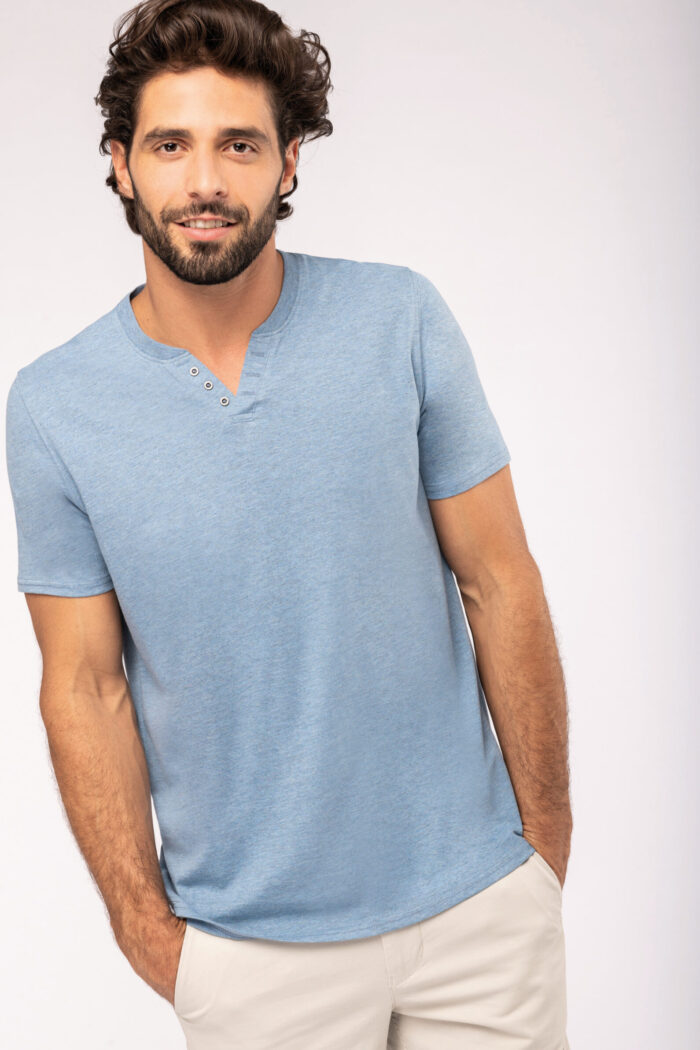 Photo 1 T-shirt écoresponsable henley manches courtes homme - 140 g