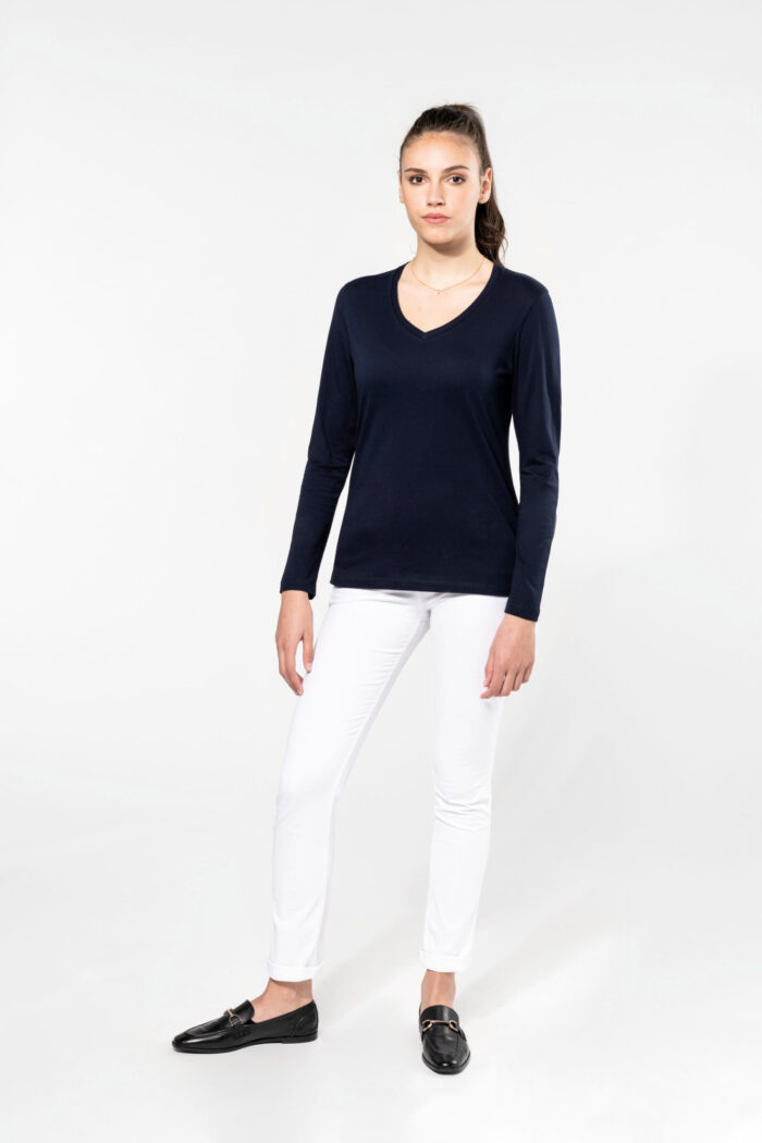 Photo 4 T-shirt Supima® col V manches longues femme