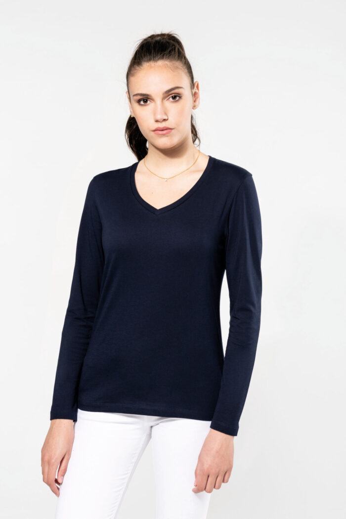 Photo 3 T-shirt Supima® col V manches longues femme