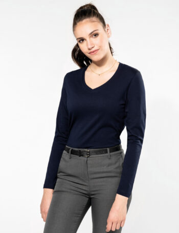 Photo 1 T-shirt Supima® col V manches longues femme