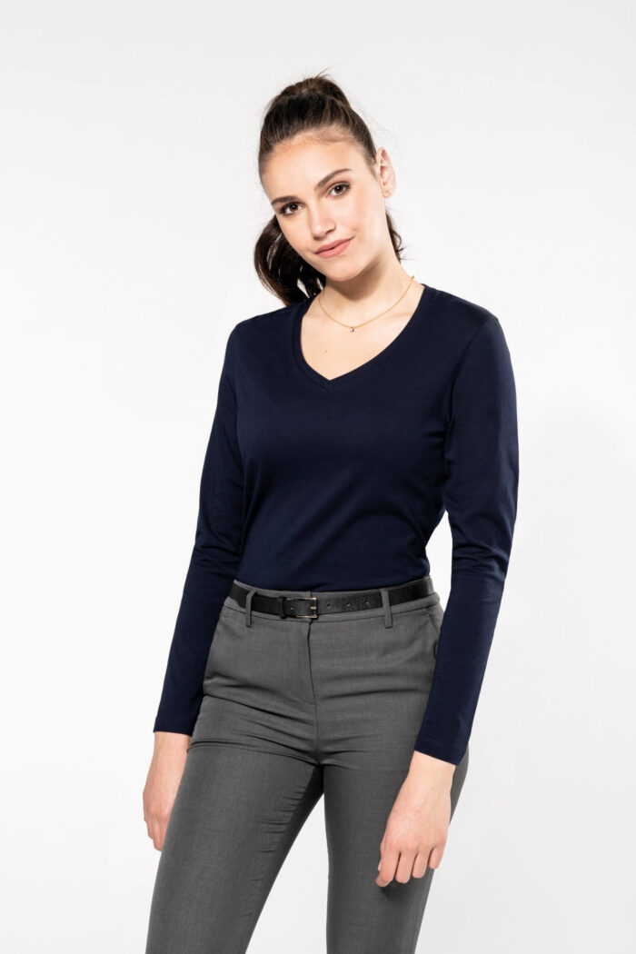 Photo 1 T-shirt Supima® col V manches longues femme