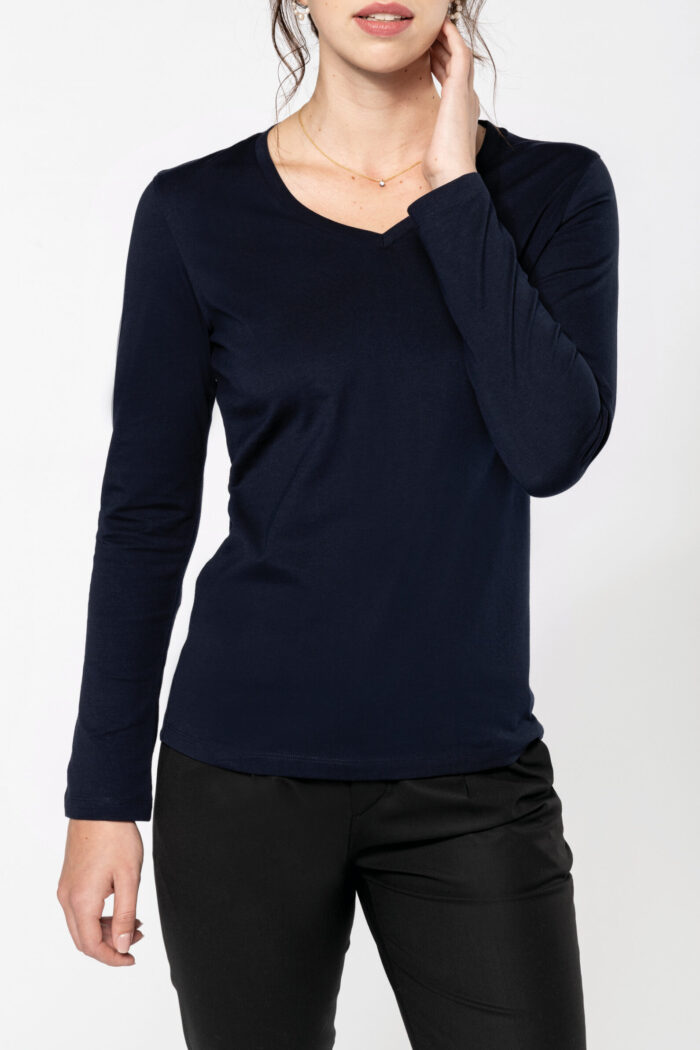 Photo 6 T-shirt Supima® col V manches longues femme